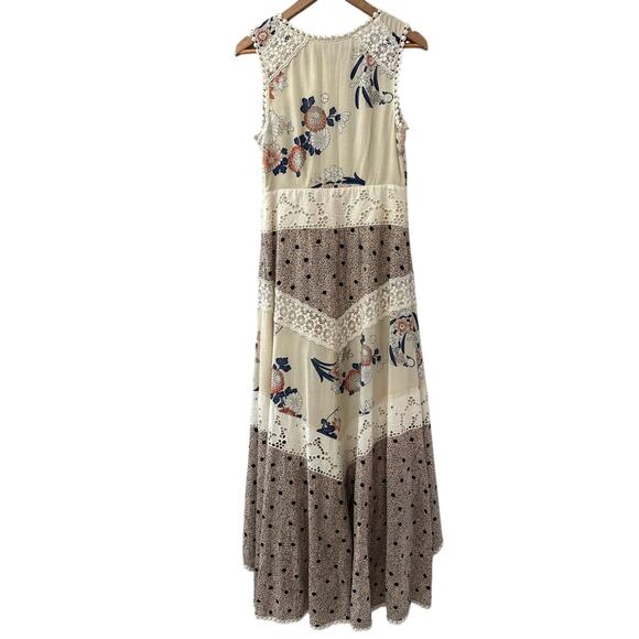 Anthropologie Leifnotes Field Biology Floral Lace Trim Midi Dress Cream Size 4 - Picture 10 of 12